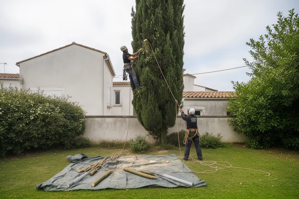 Arboriste démontant un arbre dangereux à La Rochelle
