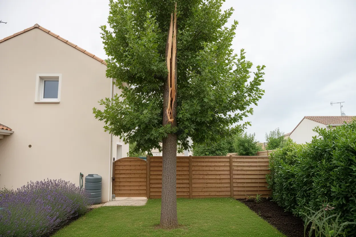 Arbre fissuré avant démontage contrôlé à Aytré