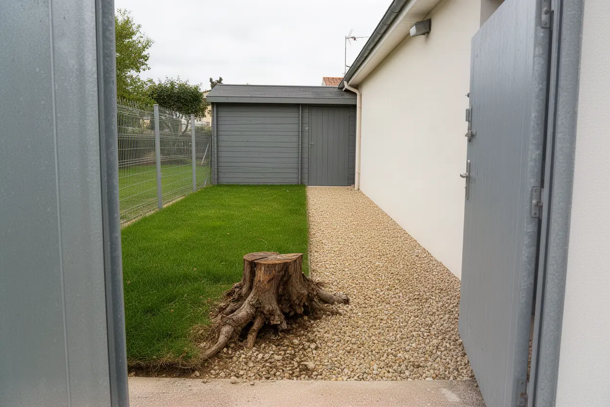 Souche bloquant une allée à Nieul-sur-Mer