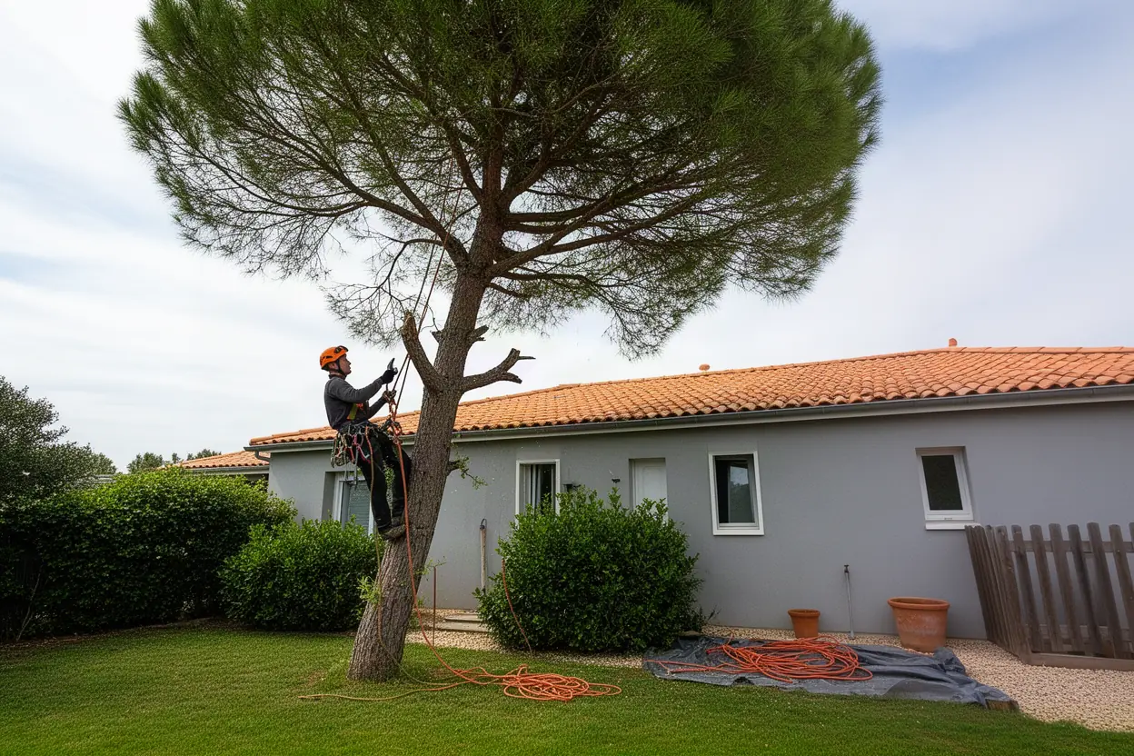 Élagueur taillant un arbre mature à La Rochelle